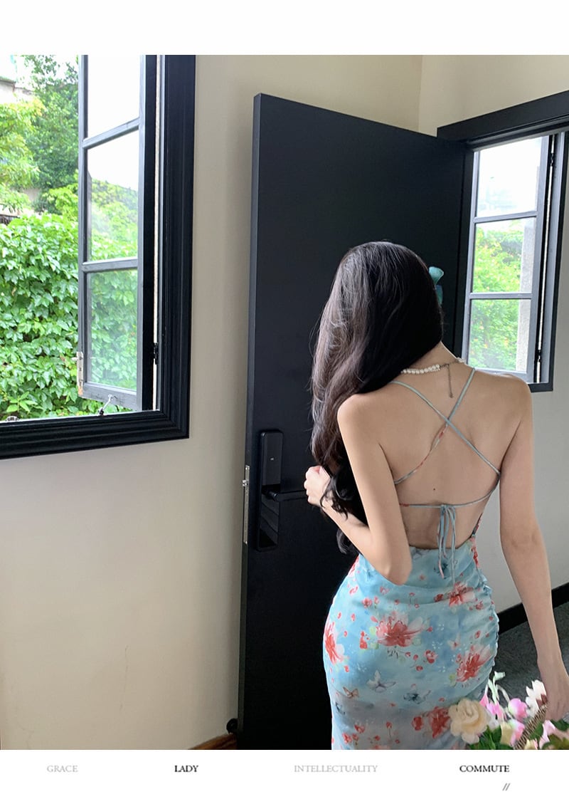 【dress】花柄バックレスワンピース　M25279
