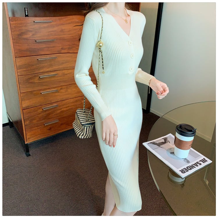 【dress】Vネックニットワンピース　M28210
