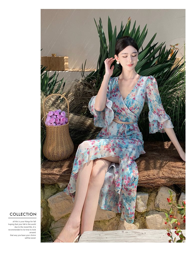 【dress】Vネック花柄ワンピース　M25286