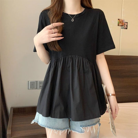 【tops】2色ペプラムフリルＴシャツF7345