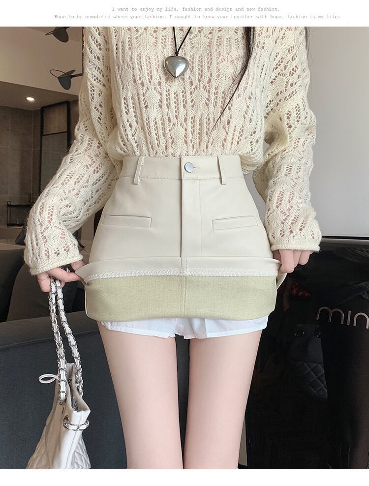 【bottoms】オシャレ度満点〜体型カバーAラインPUスカート G16501