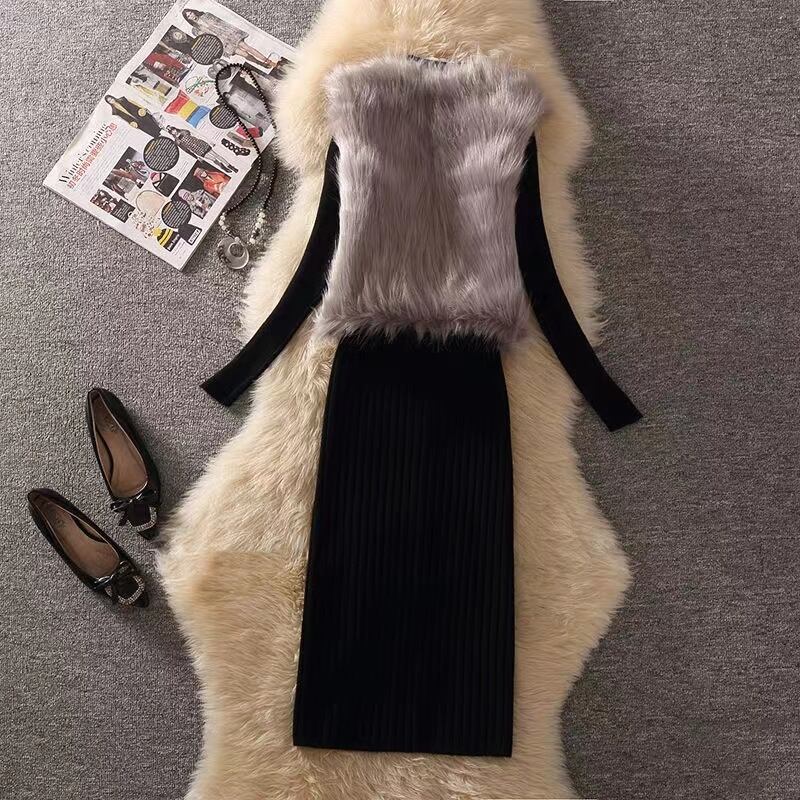 【set】セットベスト+セーター+スカート3点セットアップF1291