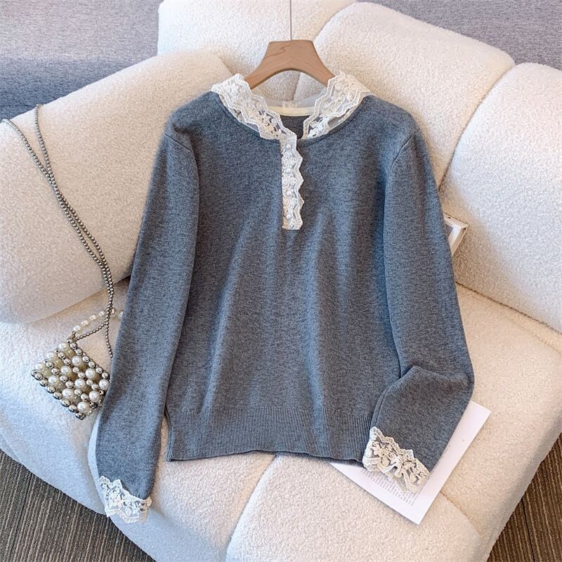 【tops】レース切り替えニットトップス　M28053