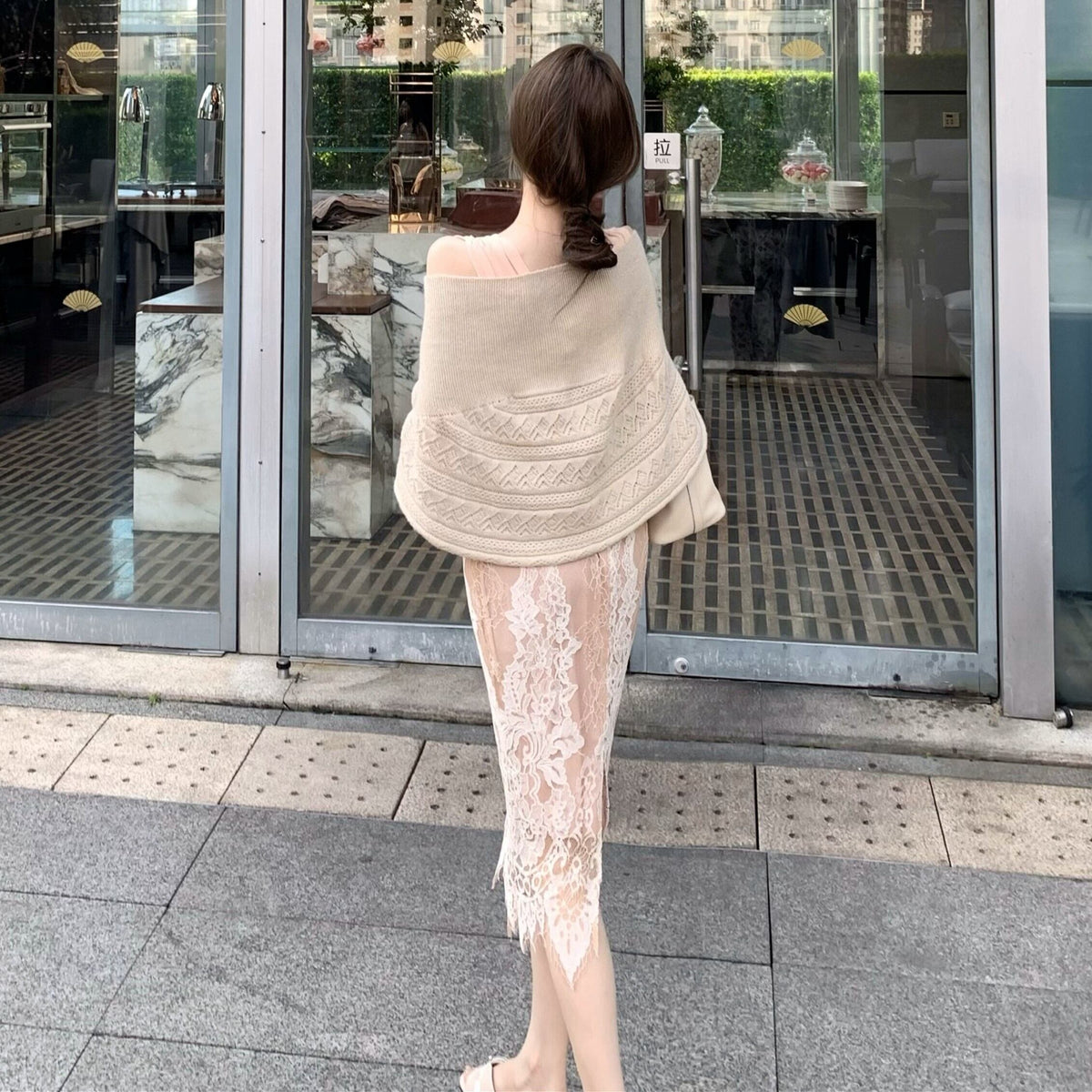 【set】ニットケープ×レースワンピースセット     N2689