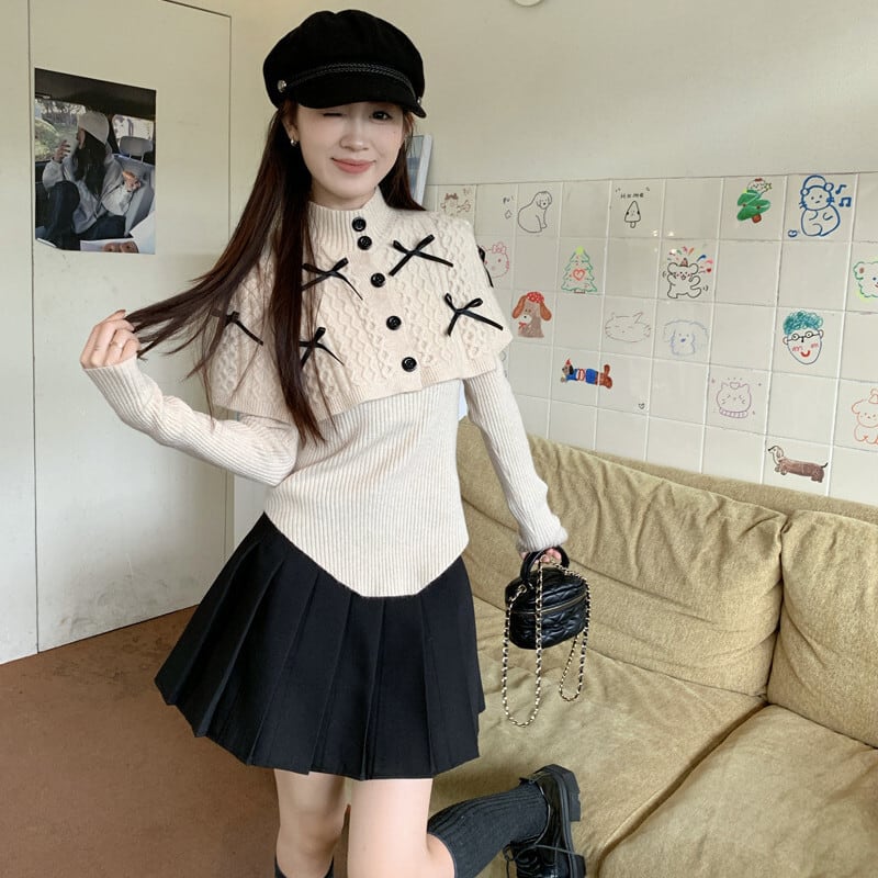【tops】リボン付きニットトップス　M27620