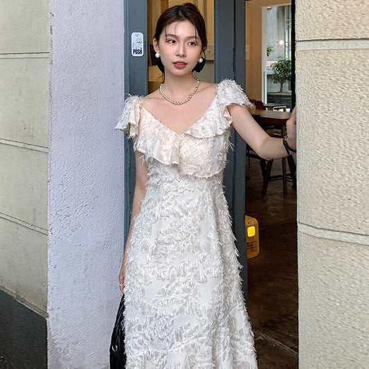 【dress】Vネックフリンジワンピース G20071