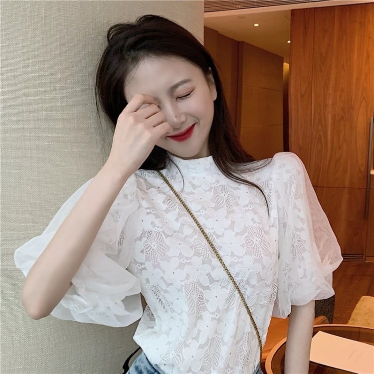 【tops】パフスリーブレースブラウスG20111