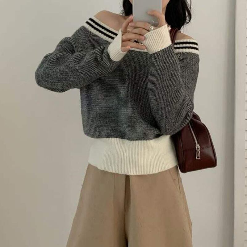 【tops】オフショルダーニットトップス Q8117