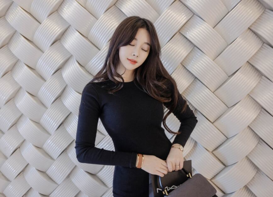 【dress】韓流スタイル気質満点長袖ラウンドネック体型カバーマーメイドワンピース G2416