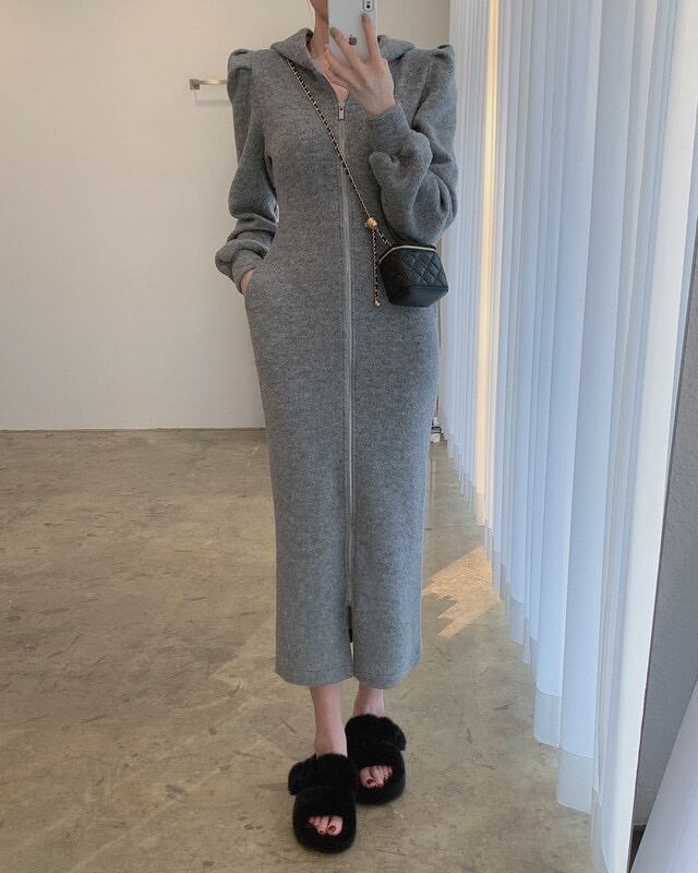 【dress】好感度満載！気質満点体型カバー着痩せパフスリーブワンピース G10915