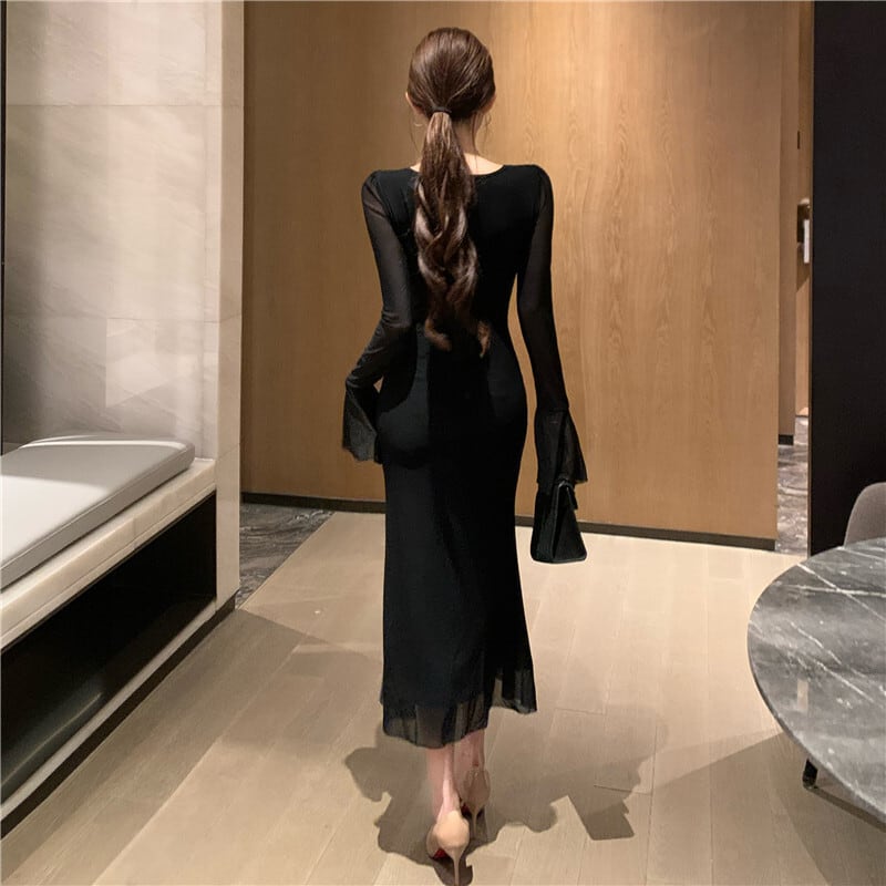【dress】Vネックチュールワンピース Q7873