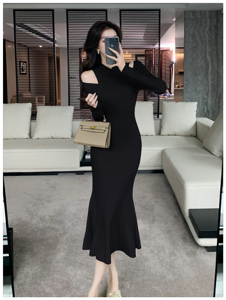 【dress】オフショルダーニットワンピース　M28025