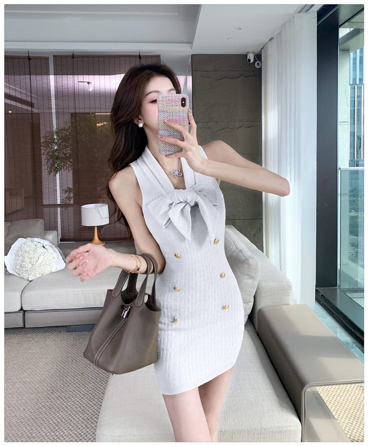 【dress】リボン付きノースリーブワンピース　M24732