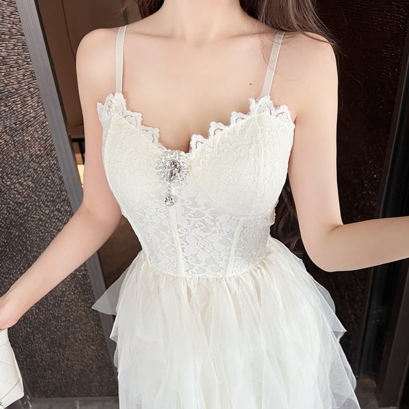 【dress】レースドッキングイレヘムキャミワンピース Q8401