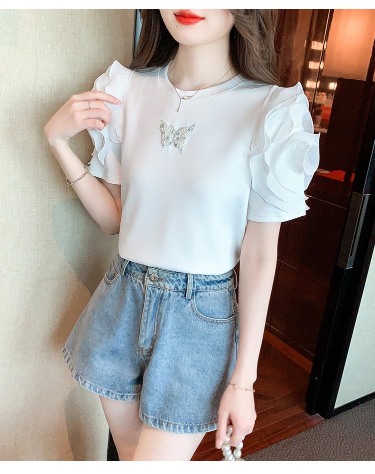 【tops】フリルパフスリーブTシャツG21540