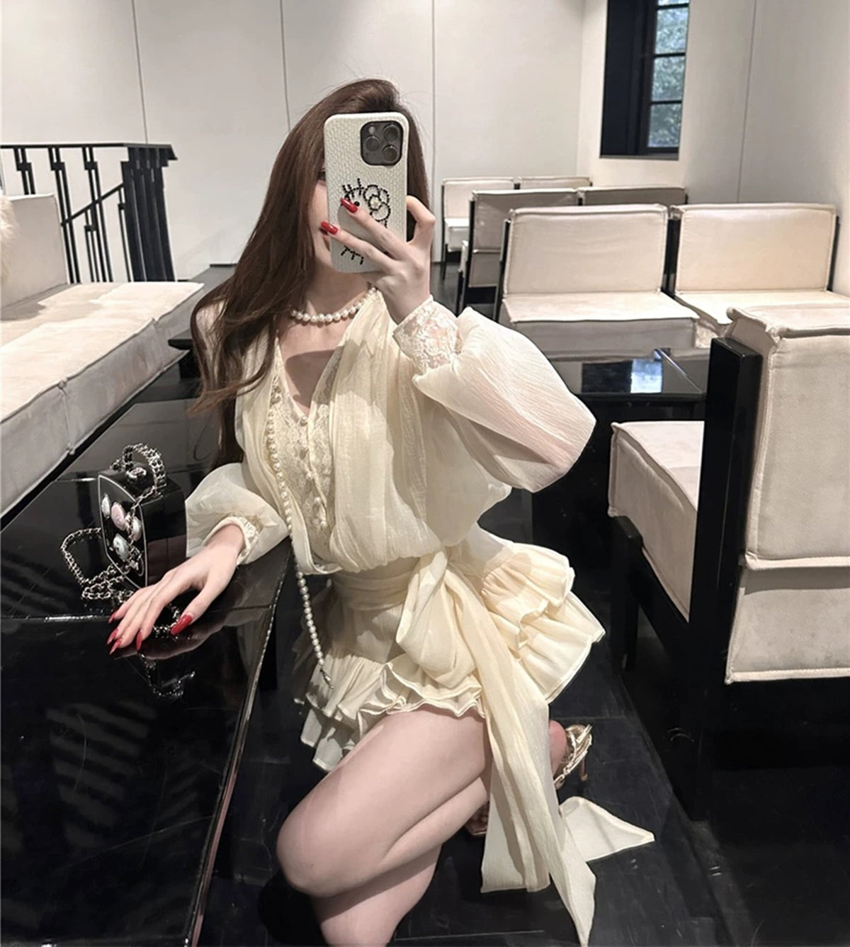 【dress】レースドッキングミニワンピース×ショートパンツセット　N3538