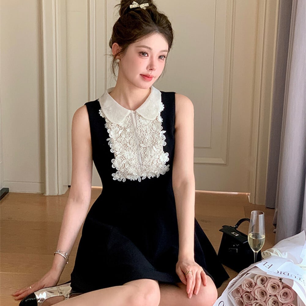 【dress】レースドッキングノースリーブミニワンピース　N2997