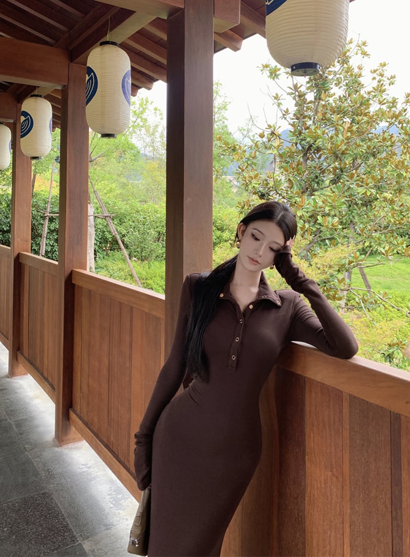 【dress】ロングＶネックワンピース Q7114