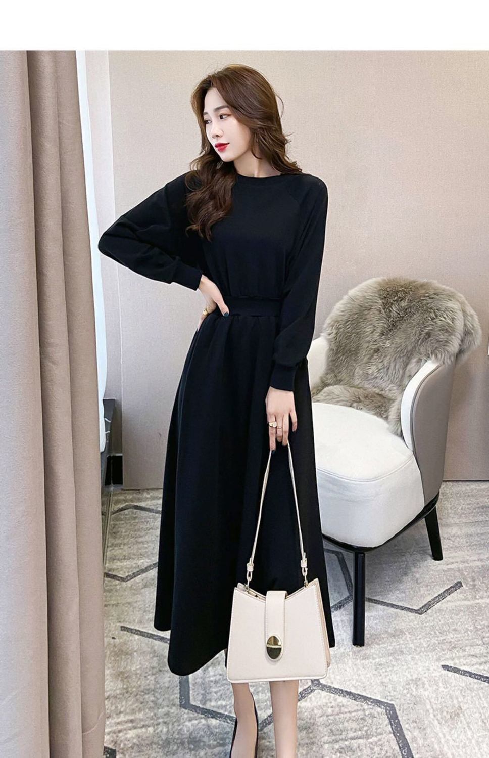 【dress】カジュアル気質満点着心地良い秋冬シンプル長袖ワンピース G2698