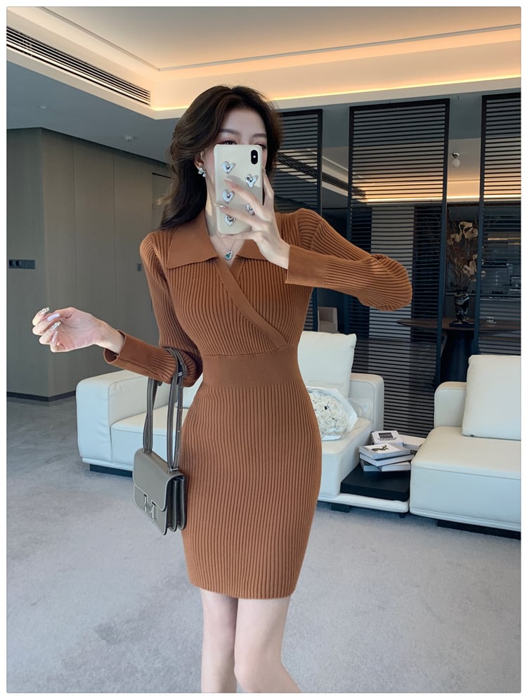 【dress】POLOネックニットワンピース　M28227