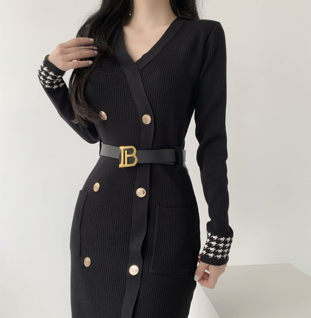 【dress】ダブルボタンニットワンピース　M28067
