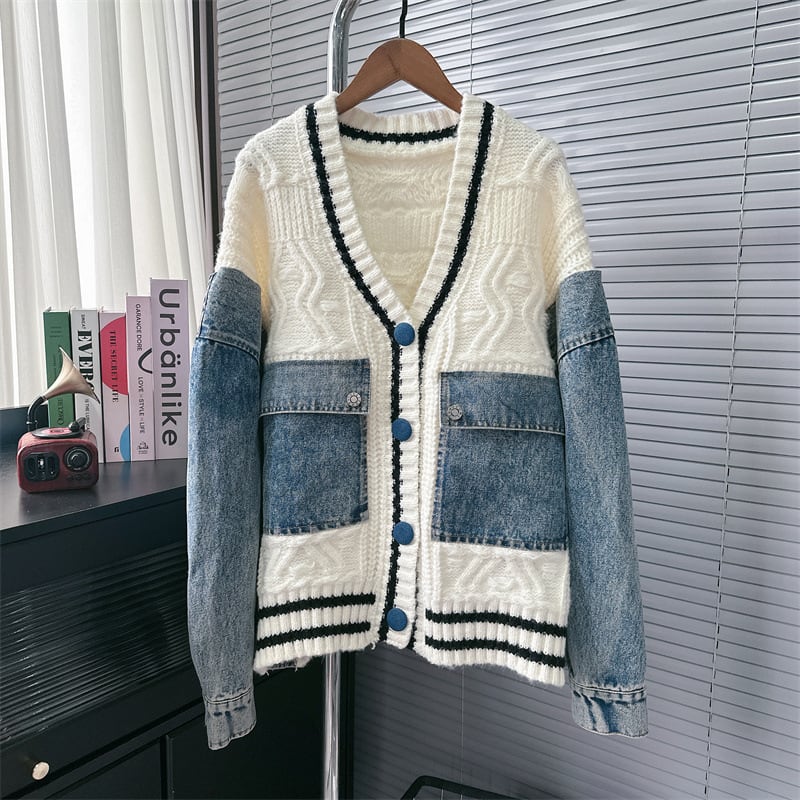【outer】デニム切り替えニットカーデ　M25784