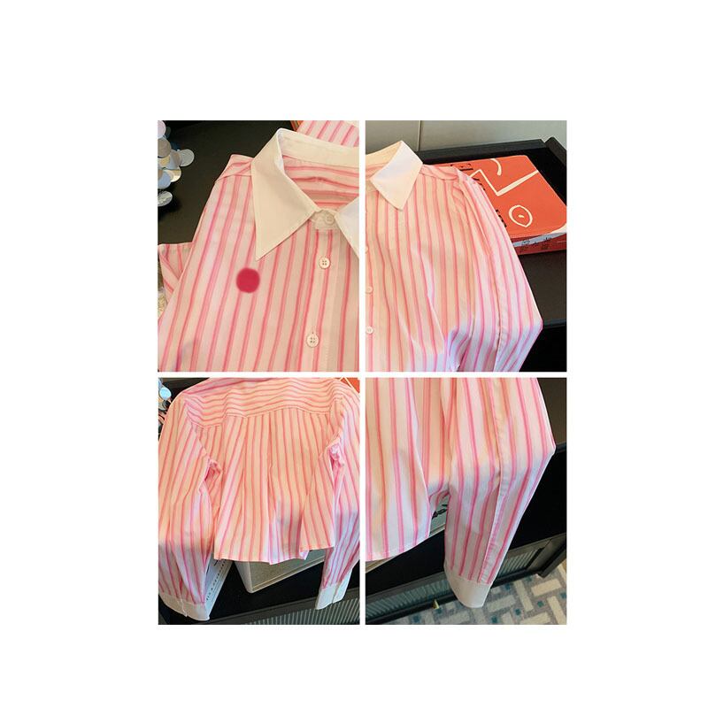 【tops】POLOネックストライプ柄ブラウスG20657