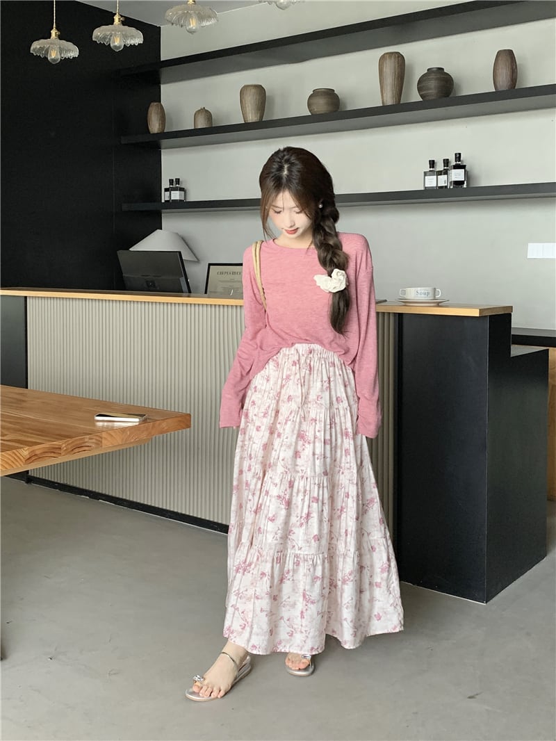 【set】長袖Tシャツ×花柄スカートセット　M23900