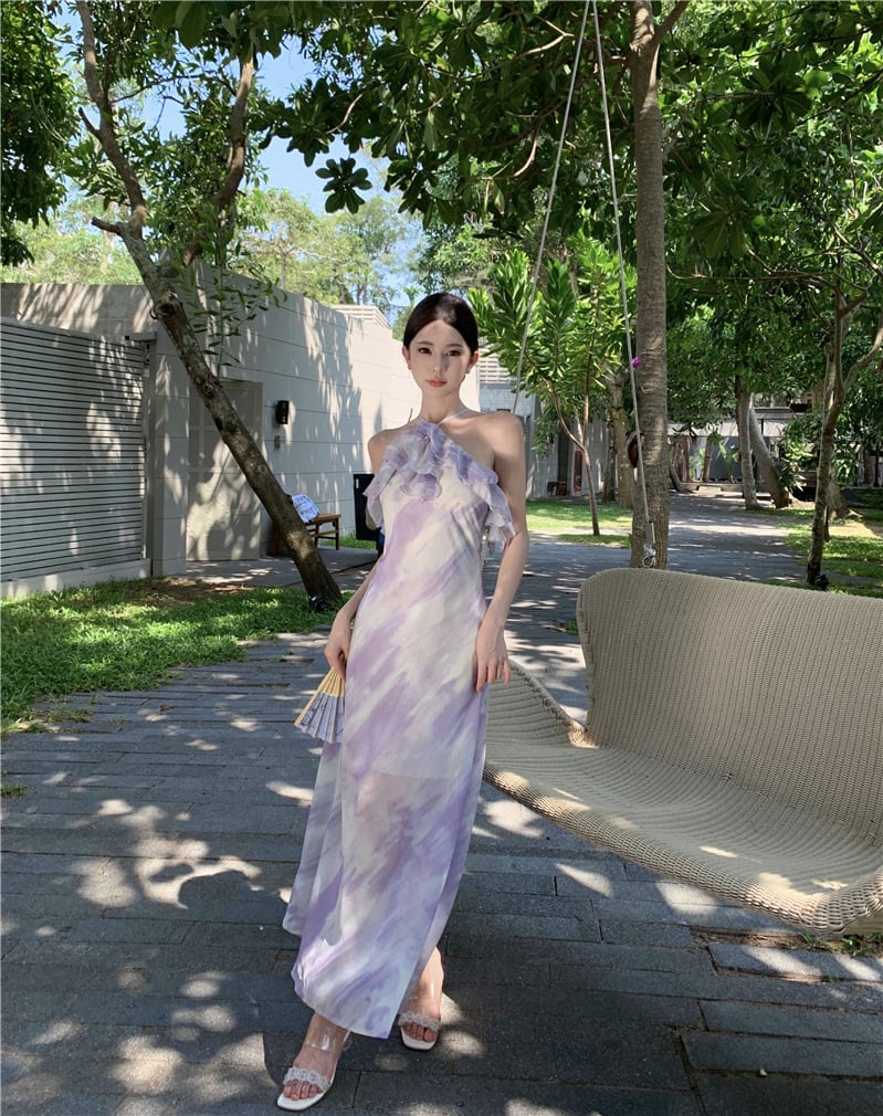 【dress】フリルプリントワンピース　M25208