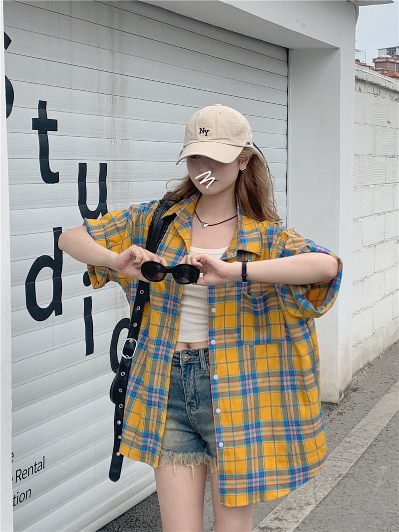 【tops】チェック柄シャツトップス　M25267