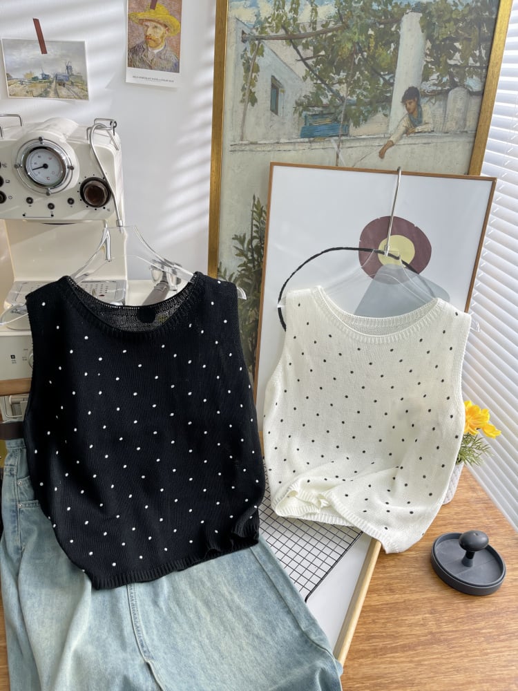 【tops】ノースリーブドット柄トップス　M24555