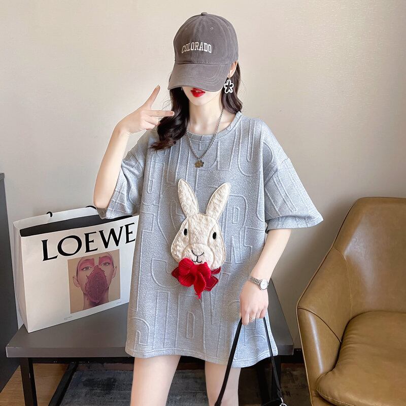 【tops】気質アップ2023夏新作ラウンドネック半袖3色動物柄ゆったり着回しＴシャツF5292