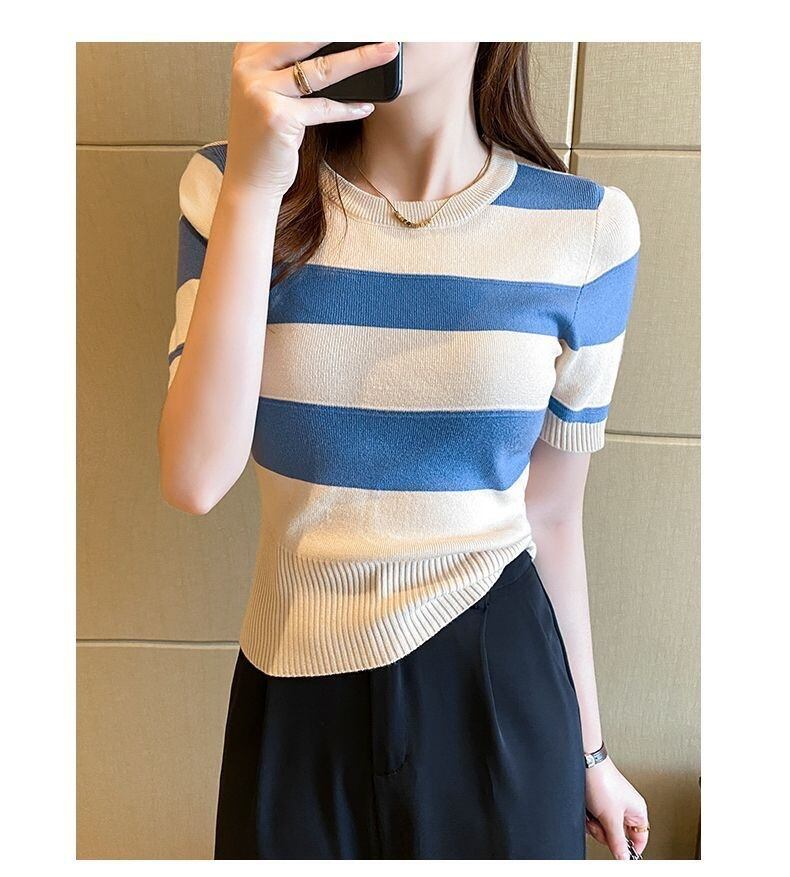 【tops】ストライプ柄ニットTシャツG20214