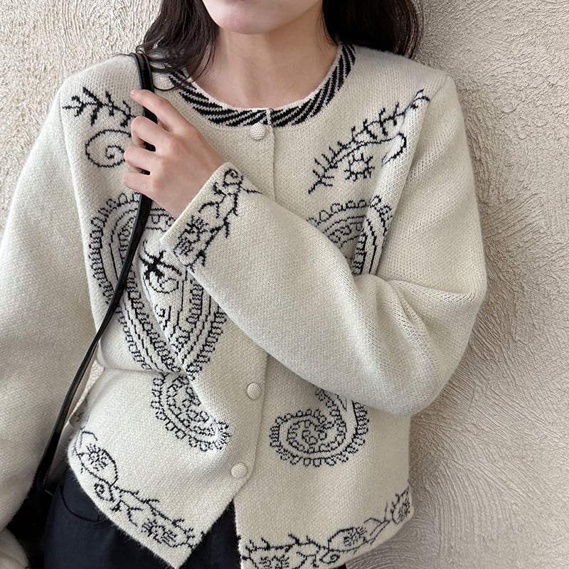 【outer】刺繡柄ニットコート Q7032