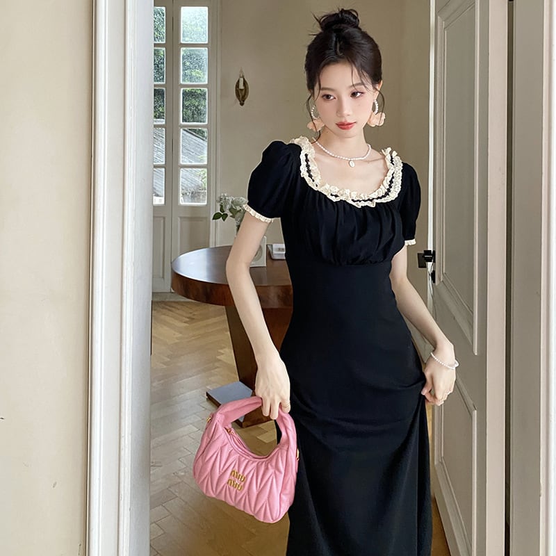 【dress】レース切り替えワンピース　M24334