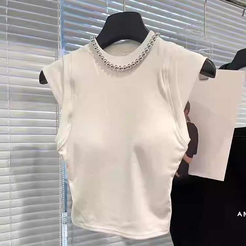【tops】胸パット付きノースリーブトップス Q8436