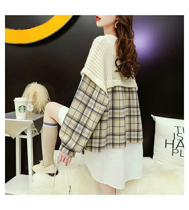 【tops】クルーネックドッキングニットセーター　M18345