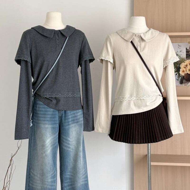 【tops】ピーターパンカラーフェイクレイヤードトップス Q7819