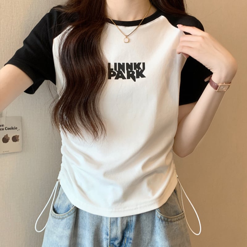 【tops】半袖英字柄ＴシャツF7493