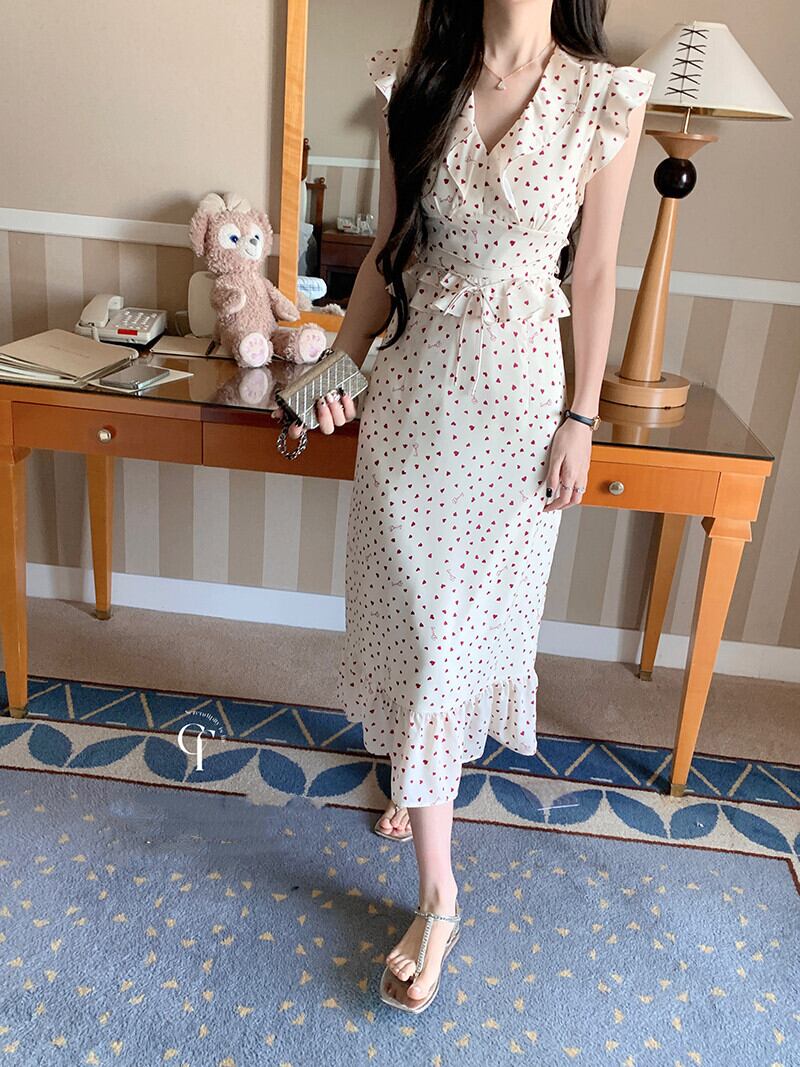 【dress】フリルハートプリントワンピース　N2980