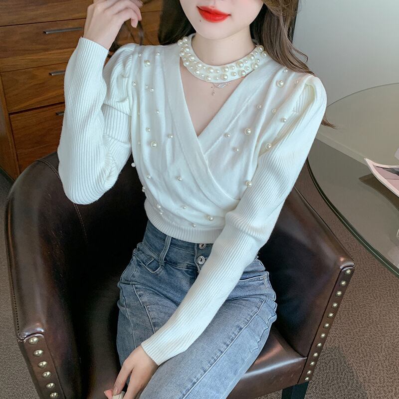 【tops】パールニットトップス　M19018
