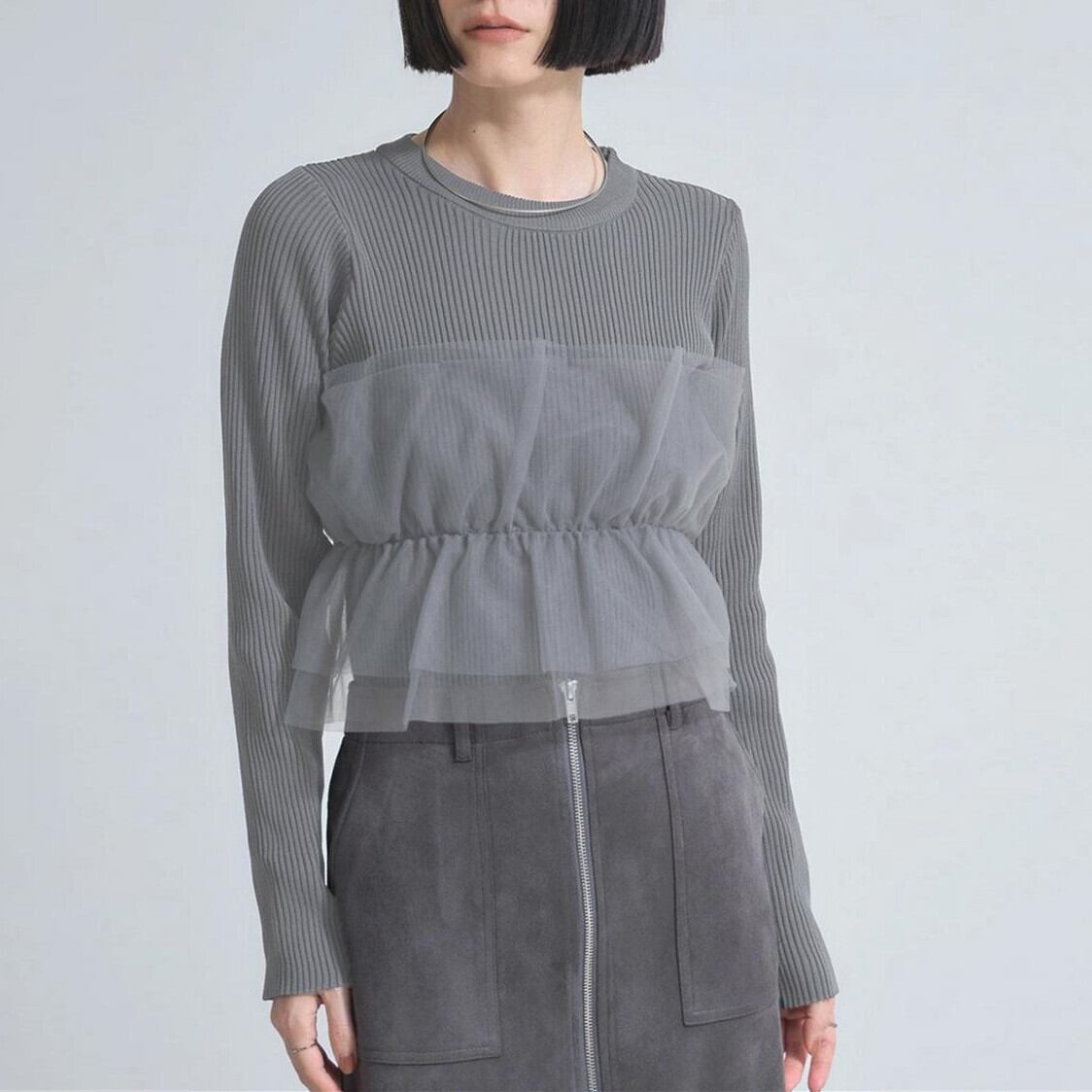 【tops】チュールドッキングニットトップス　M28014