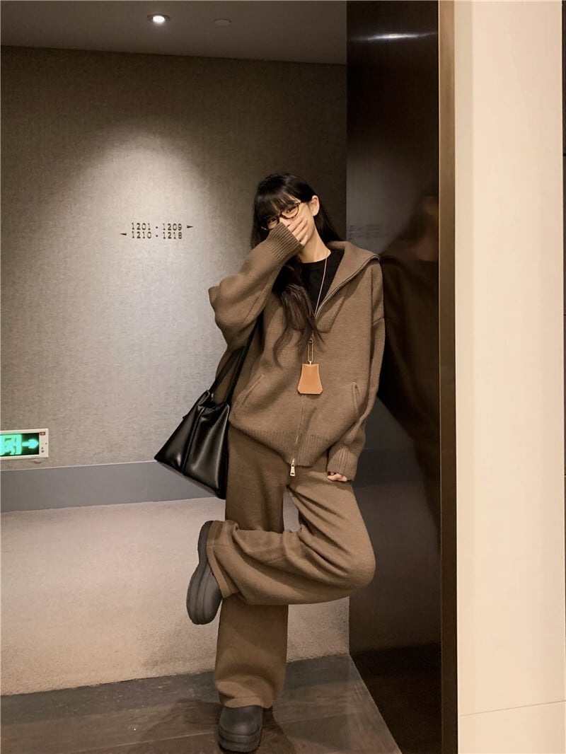 【set】ニットカーデ×ワイドパンツセット　M27220