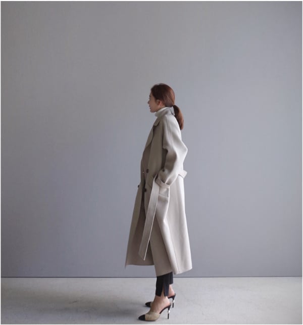 【outer】韓国風ファションINS風3色大きいラペル長袖リボン着回しゆったり厚手秋冬ロング丈アウターコートF0896