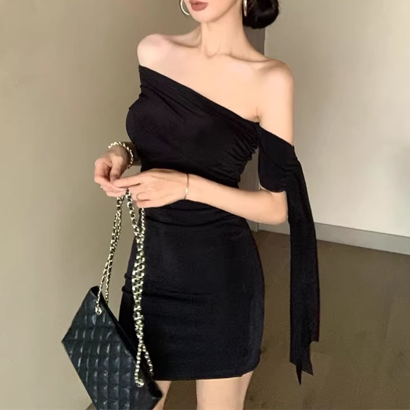 【dress】オフショルダーミニタイトワンピース Q8397