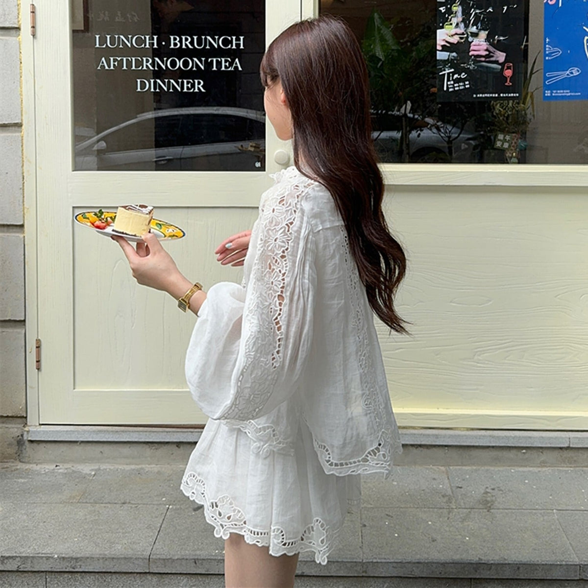 【set】レースブラウス×ミニスカートセット　N2665