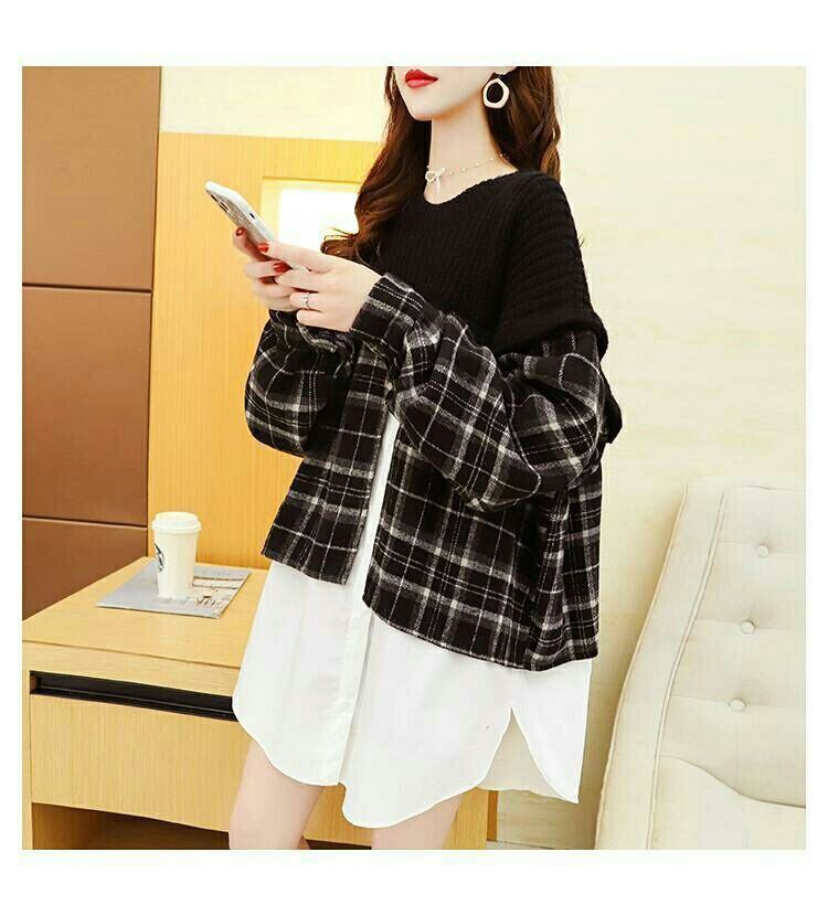 【tops】クルーネックドッキングニットセーター　M18345