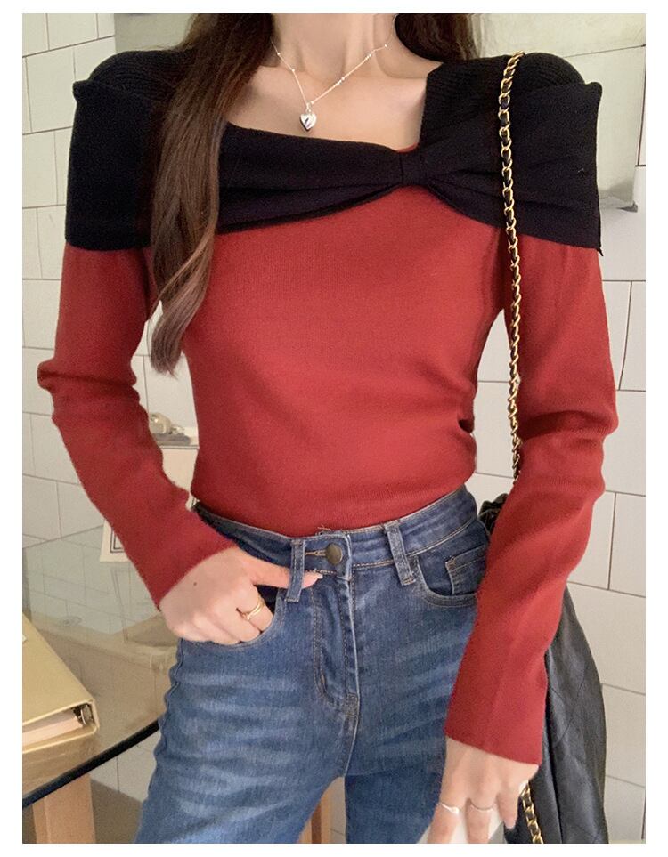 【tops】配色ニットトップス　M27702