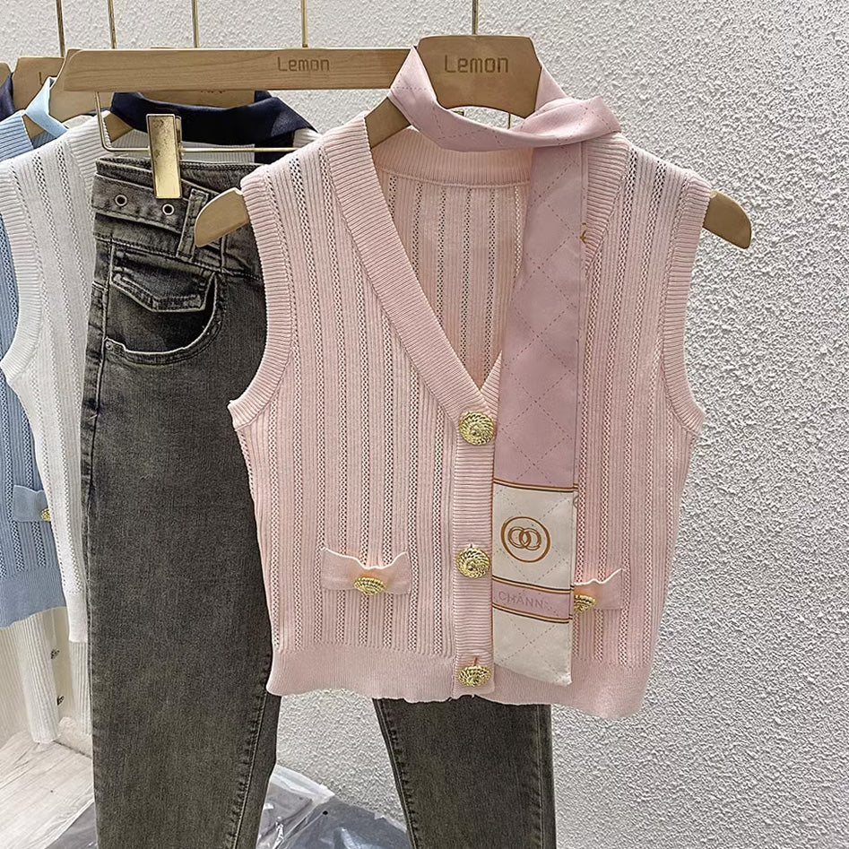 【tops】4色リボン付きキャミソール F7576