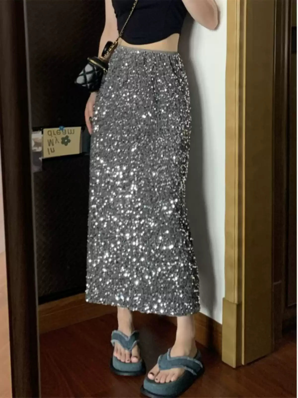 【bottoms】キラキラロング丈スカートF8295